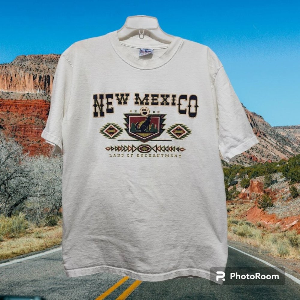 Vtg New Mexico Adult T Shirt Large White All Sport Tag Howling Wolf Y2K